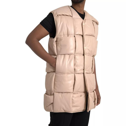 Bottega Veneta Beige Quilted Sleeveless Calf Leather Jacket - Arichezz.store