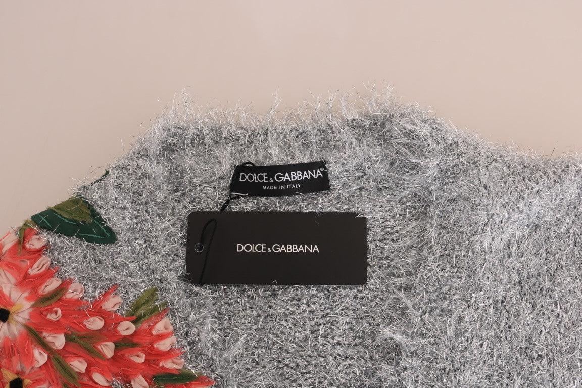 Dolce & Gabbana Elegant Silver Floral Applique Cardigan - Arichezz.store