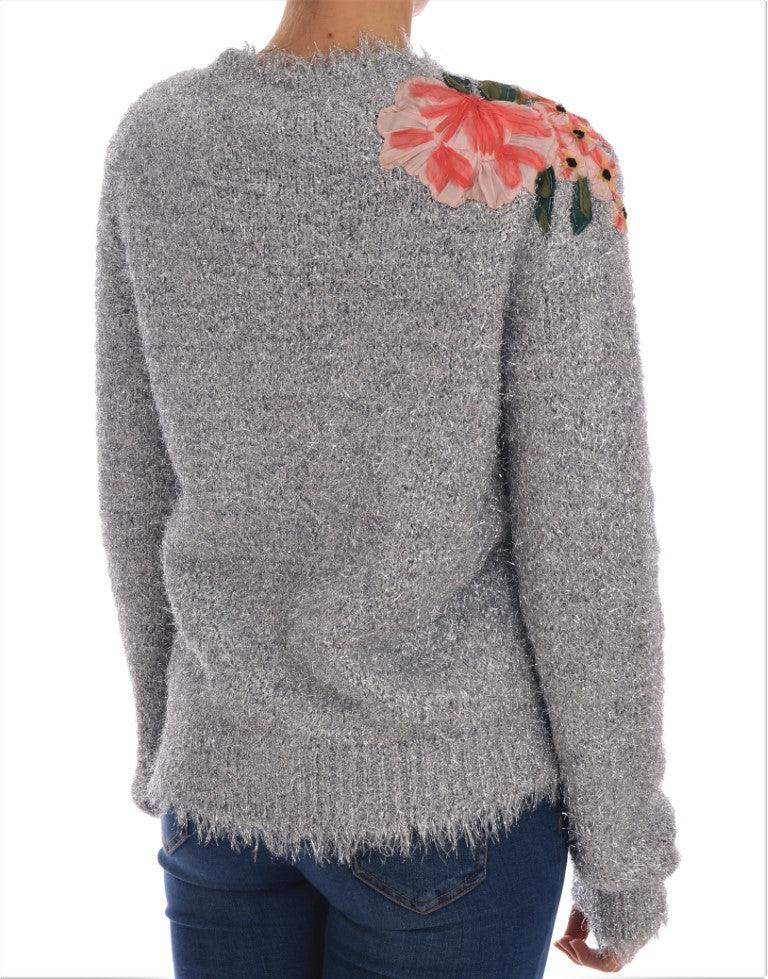 Dolce & Gabbana Elegant Silver Floral Applique Cardigan - Arichezz.store