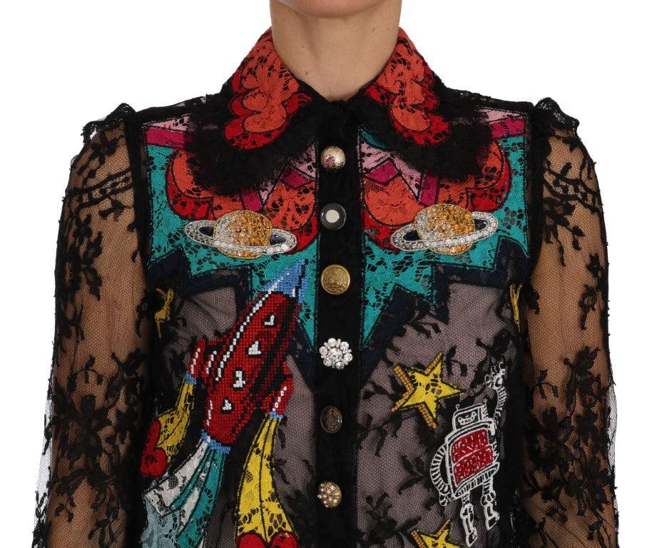 Dolce & Gabbana Floral Lace Embroidered Blouse with Crystals - Arichezz.store