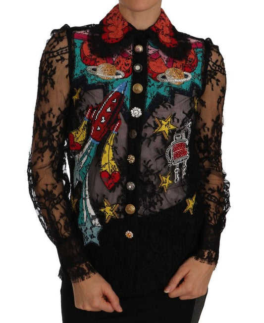 Dolce & Gabbana Floral Lace Embroidered Blouse with Crystals - Arichezz.store