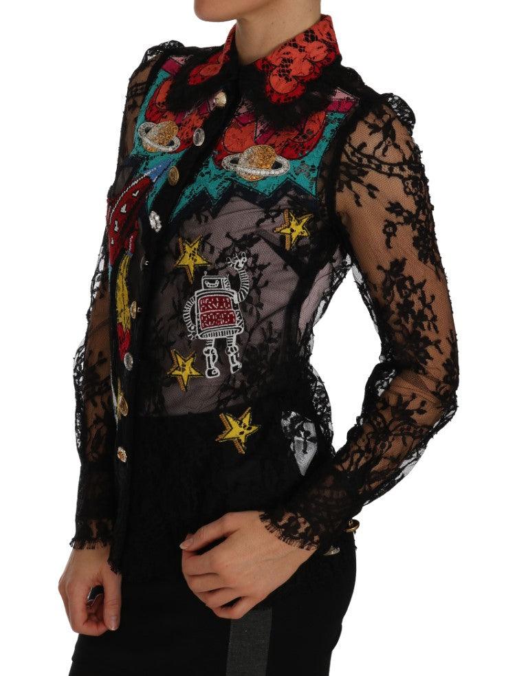 Dolce & Gabbana Floral Lace Embroidered Blouse with Crystals - Arichezz.store