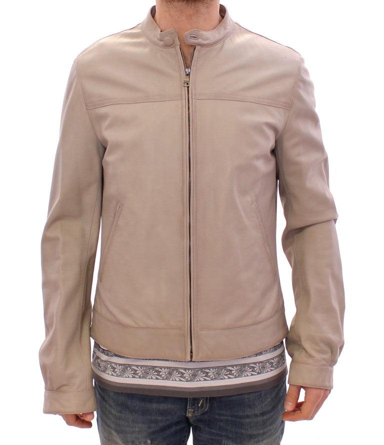 Dolce & Gabbana Elegant Beige Leather Lambskin Jacket - Arichezz.store