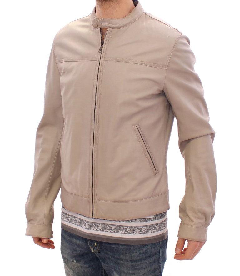 Dolce & Gabbana Elegant Beige Leather Lambskin Jacket - Arichezz.store