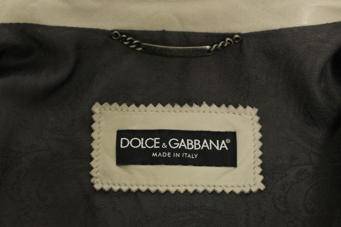 Dolce & Gabbana Elegant Beige Leather Lambskin Jacket - Arichezz.store