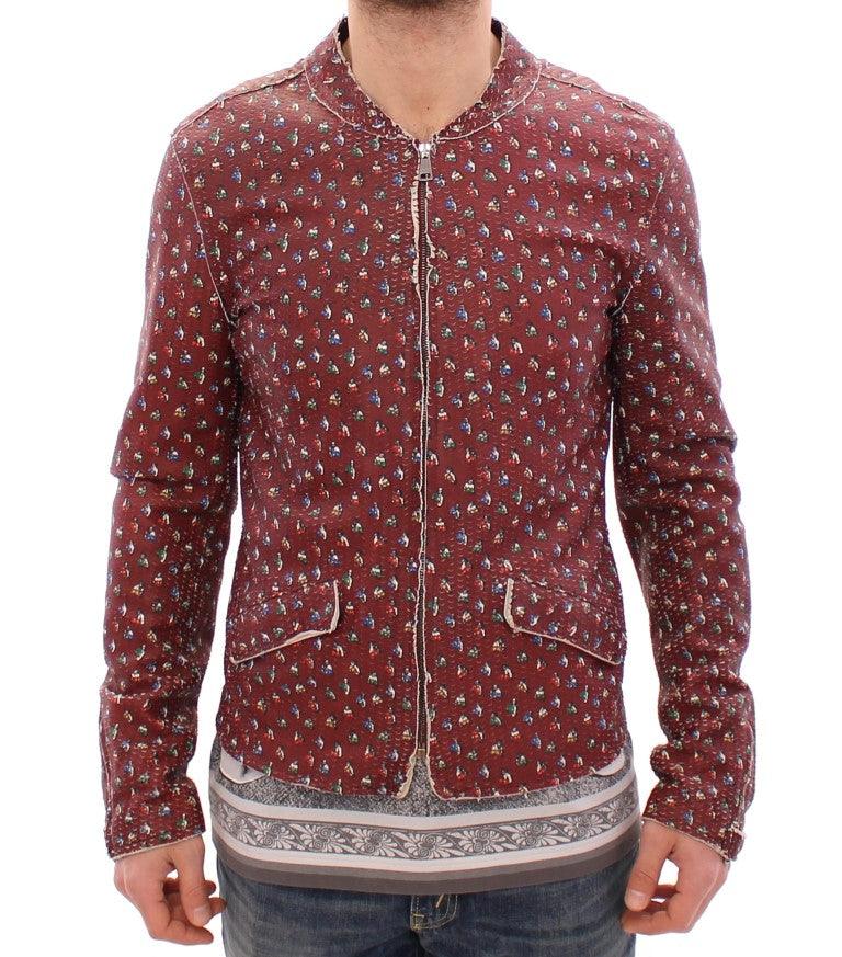 Dolce & Gabbana Exclusive Boxer Print Bordeaux Leather Jacket - Arichezz.store