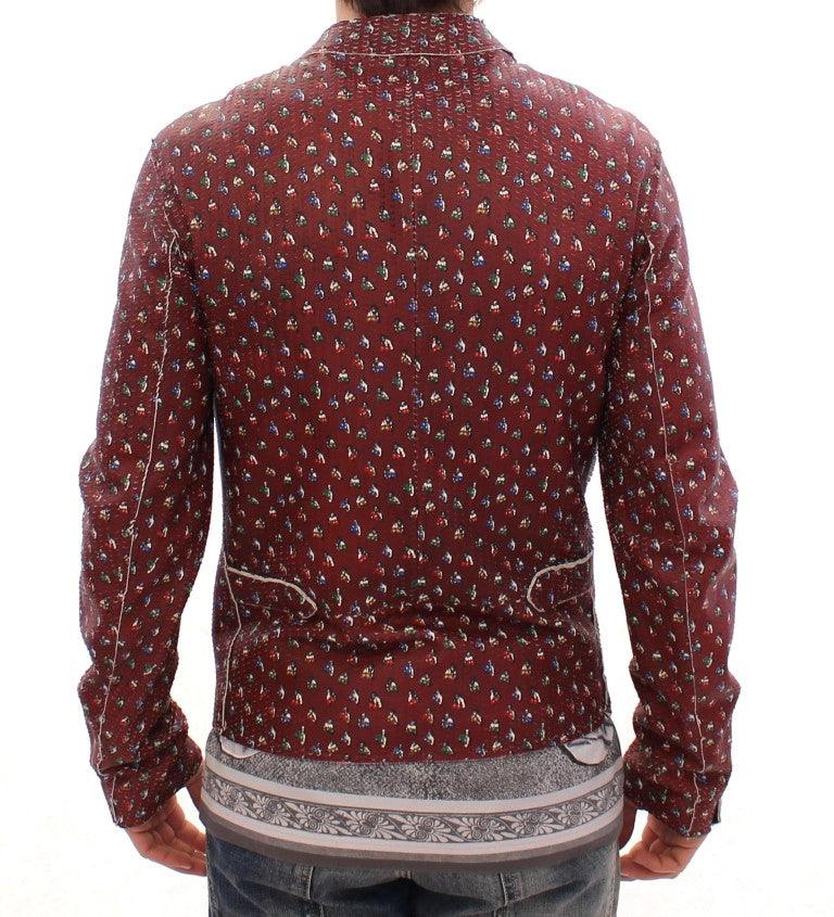 Dolce & Gabbana Exclusive Boxer Print Bordeaux Leather Jacket - Arichezz.store