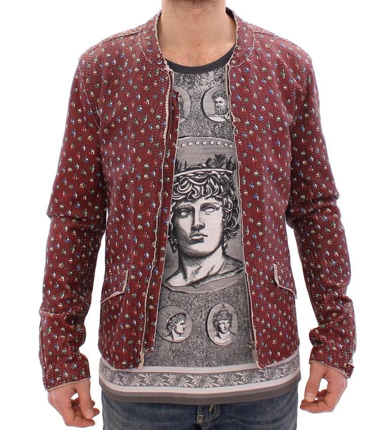 Dolce & Gabbana Exclusive Boxer Print Bordeaux Leather Jacket - Arichezz.store