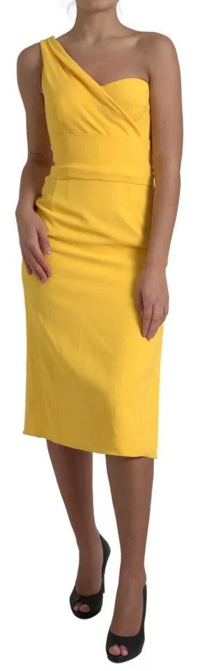 Dolce & Gabbana Yellow One Shoulder Side Slit Midi Dress - Arichezz.store