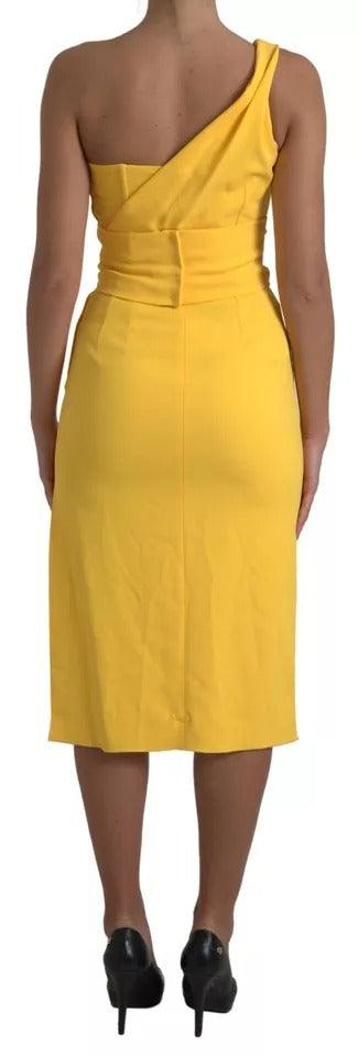 Dolce & Gabbana Yellow One Shoulder Side Slit Midi Dress - Arichezz.store