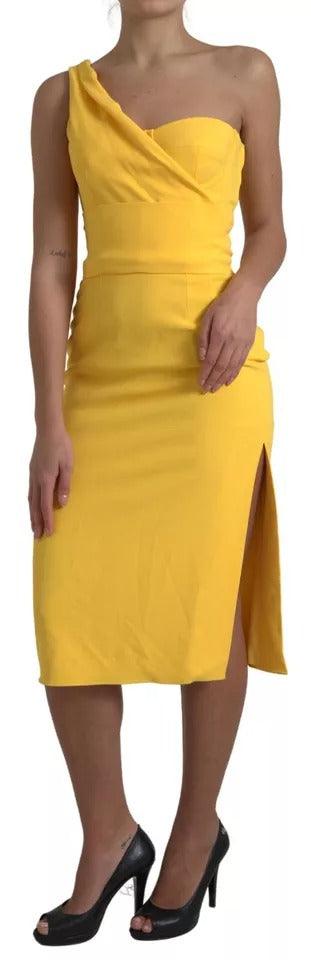 Dolce & Gabbana Yellow One Shoulder Side Slit Midi Dress - Arichezz.store