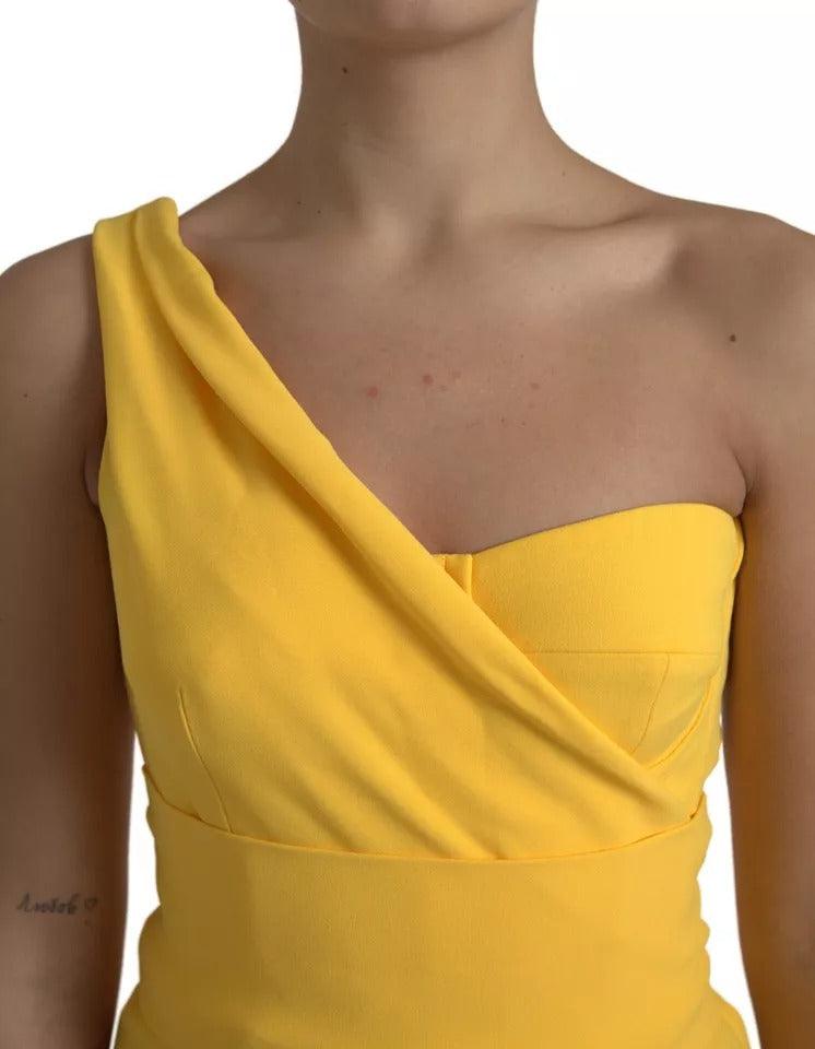 Dolce & Gabbana Yellow One Shoulder Side Slit Midi Dress - Arichezz.store