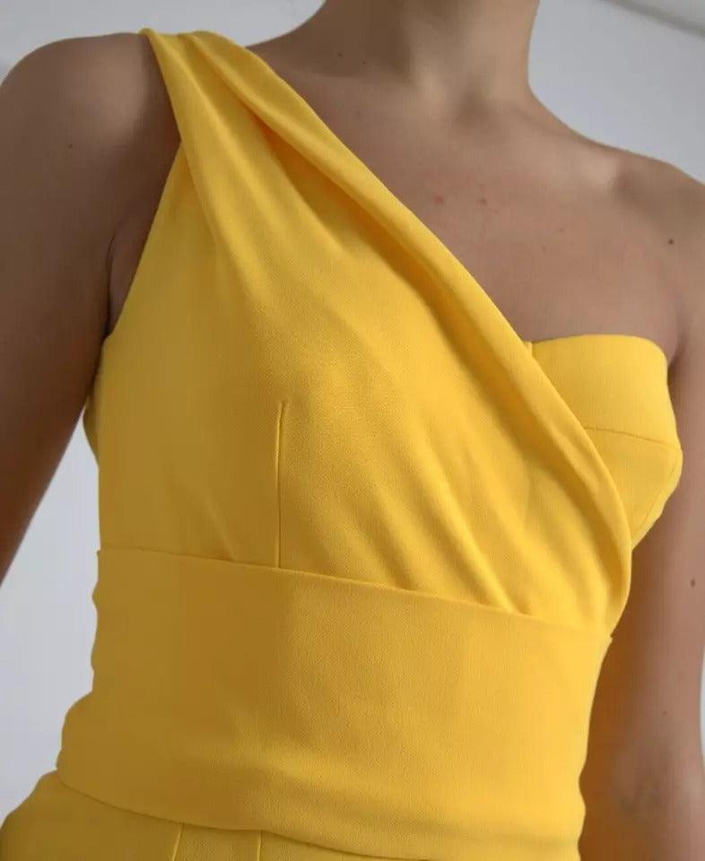 Dolce & Gabbana Yellow One Shoulder Side Slit Midi Dress - Arichezz.store