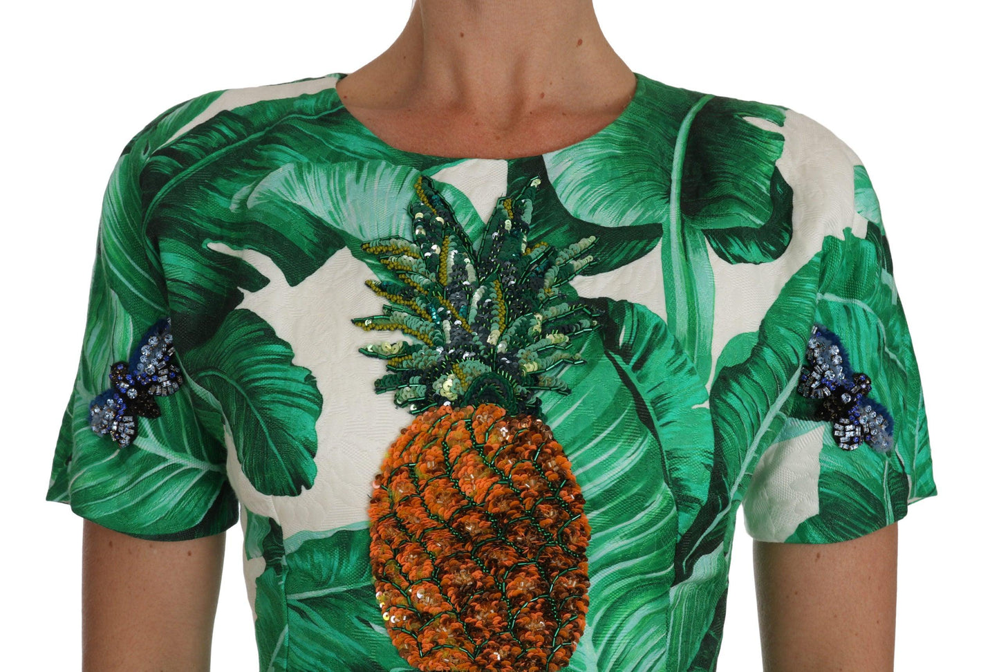 Dolce & Gabbana Elegant Green Banana Leaf Print A-Line Dress - Arichezz.store