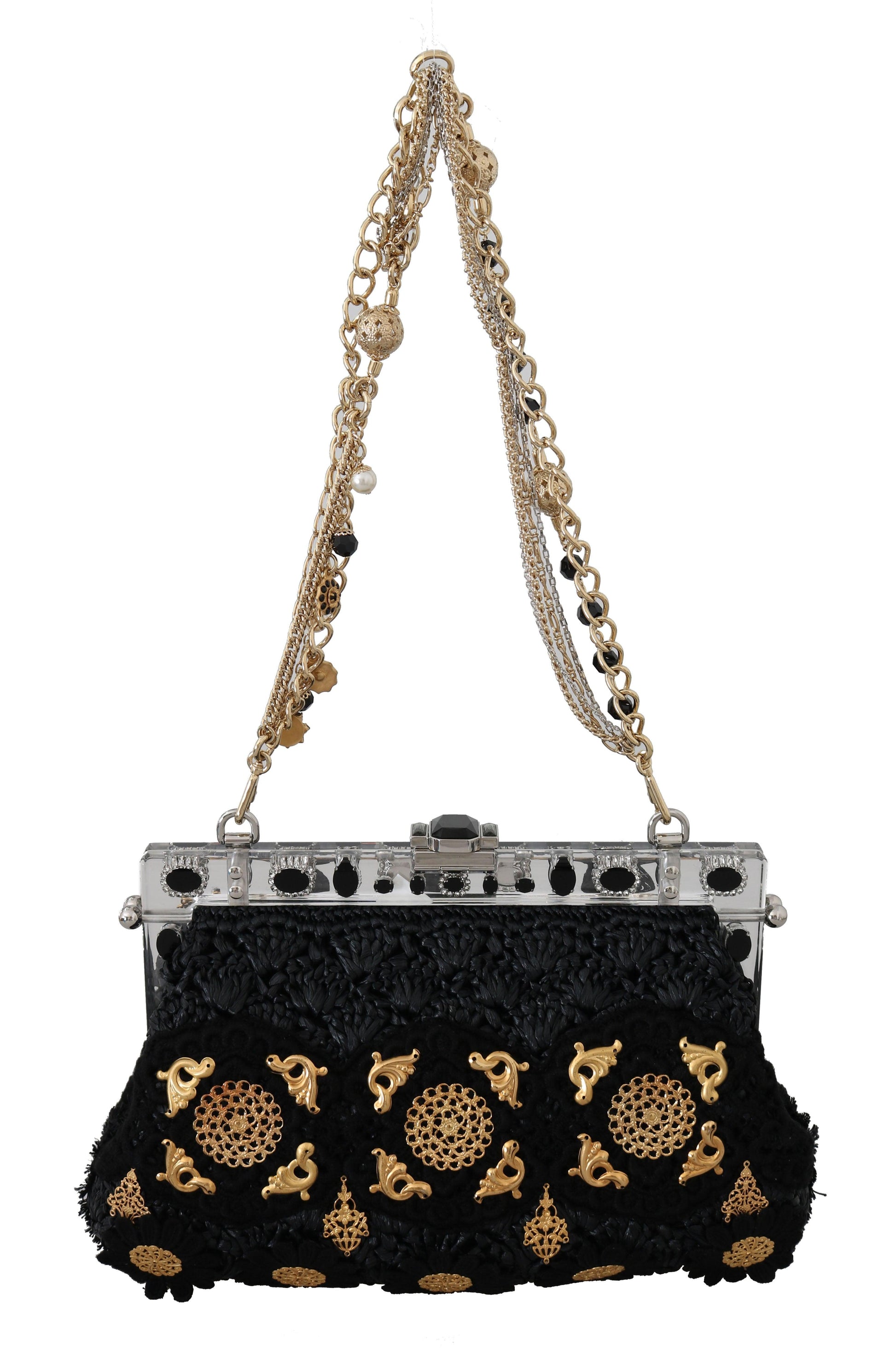 Dolce & Gabbana Black Tassel Gold Baroque Crystal Evening Clutch - Arichezz.store