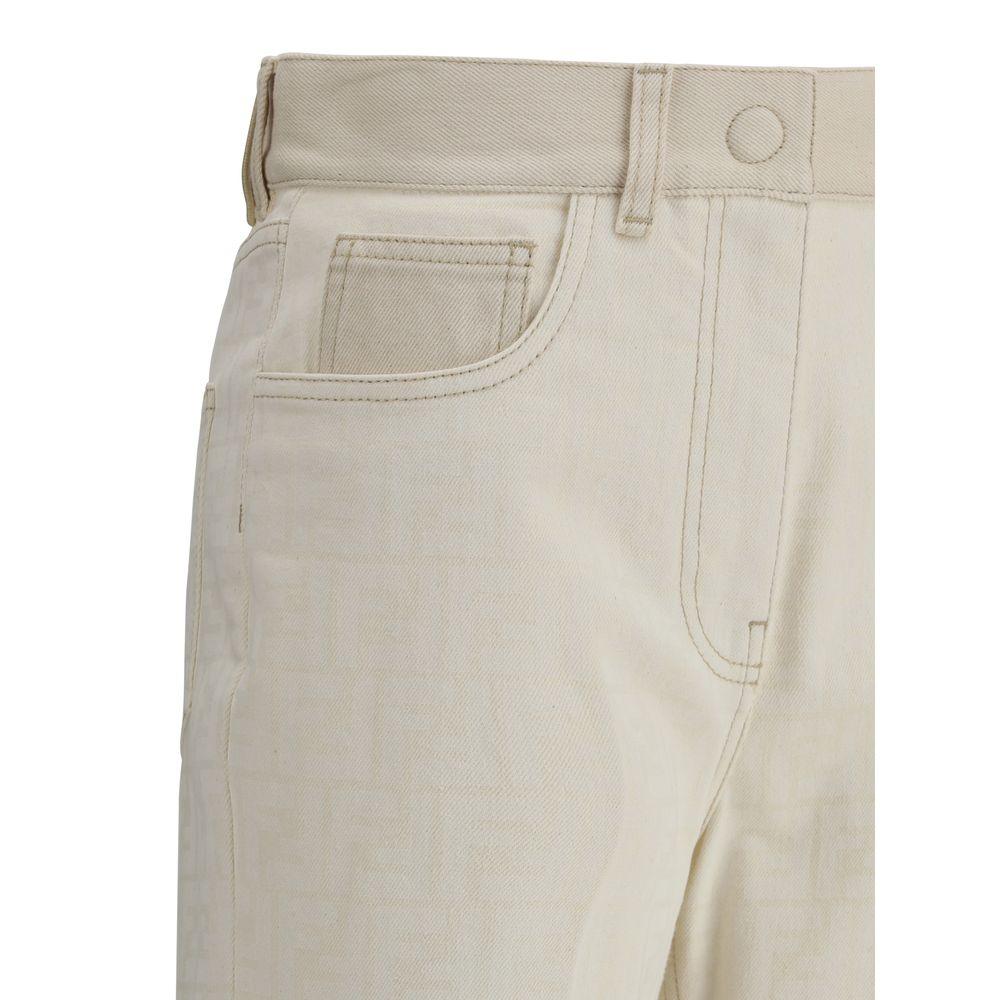 Fendi White FF Patterned Jeans