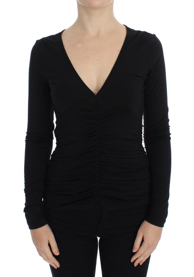 Versace Jeans Elegant V-Neck Black Viscose Blend Sweater - Arichezz.store