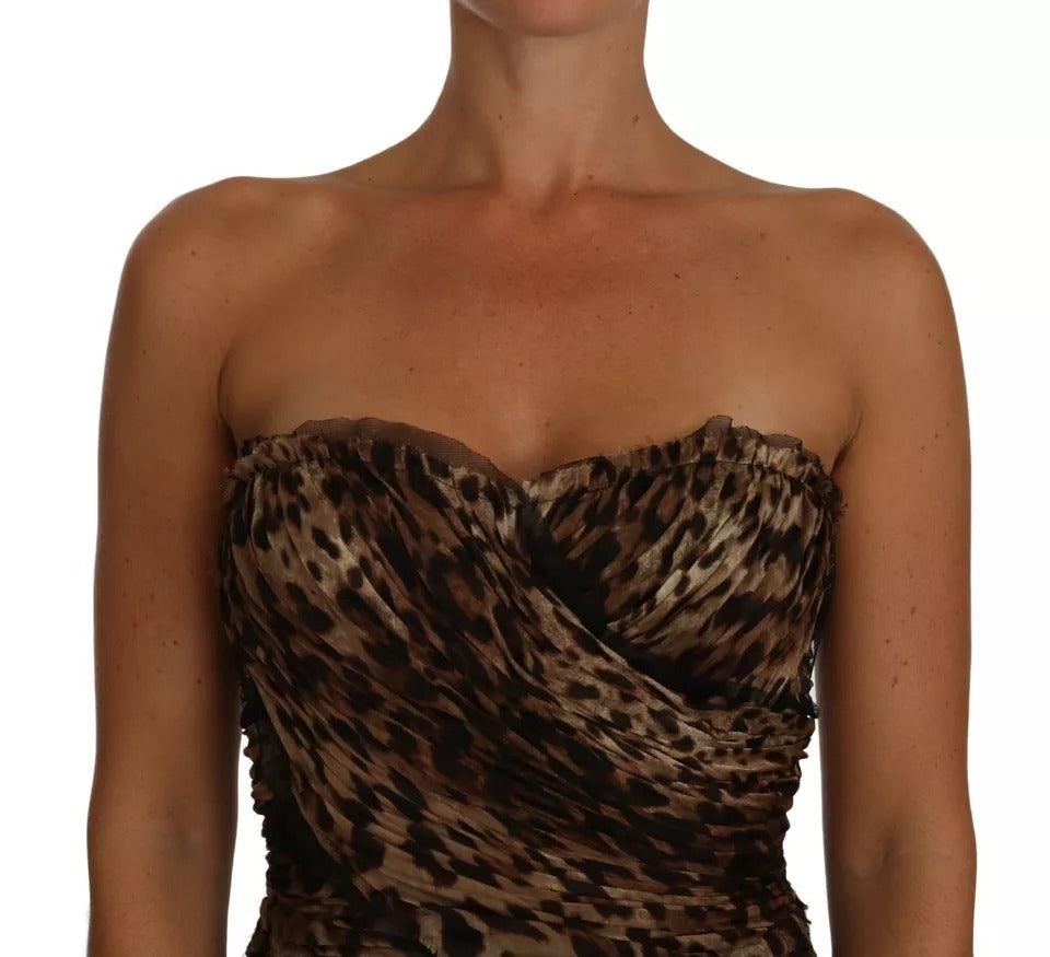 Dolce & Gabbana Brown Leopard Silk Chiffon Ruched Mermaid Maxi Dress - Arichezz.store