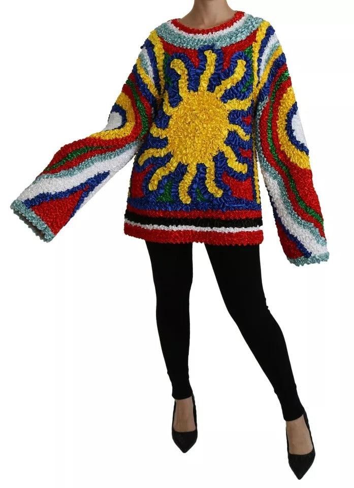 Dolce & Gabbana Multicolor Sun Ruffled Top Blouse Sweater - Arichezz.store