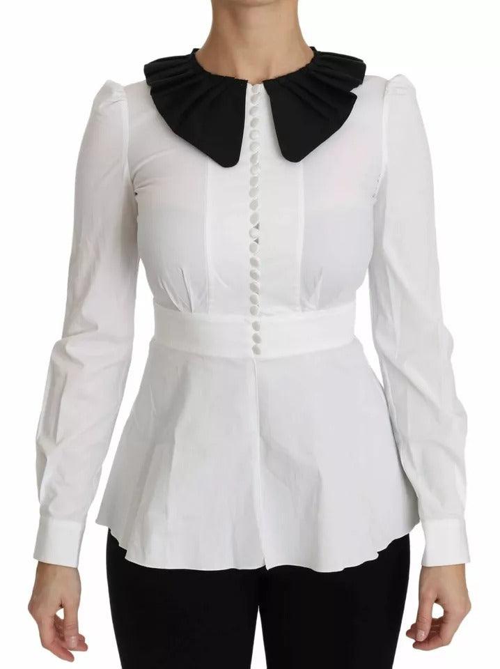 Dolce & Gabbana Black White Decorative Buttons Tops Shirt Blouse - Arichezz.store