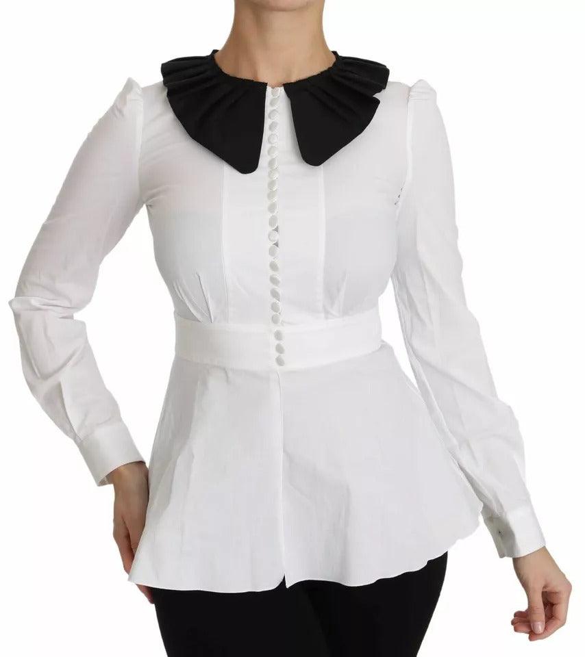 Dolce & Gabbana Black White Decorative Buttons Tops Shirt Blouse - Arichezz.store