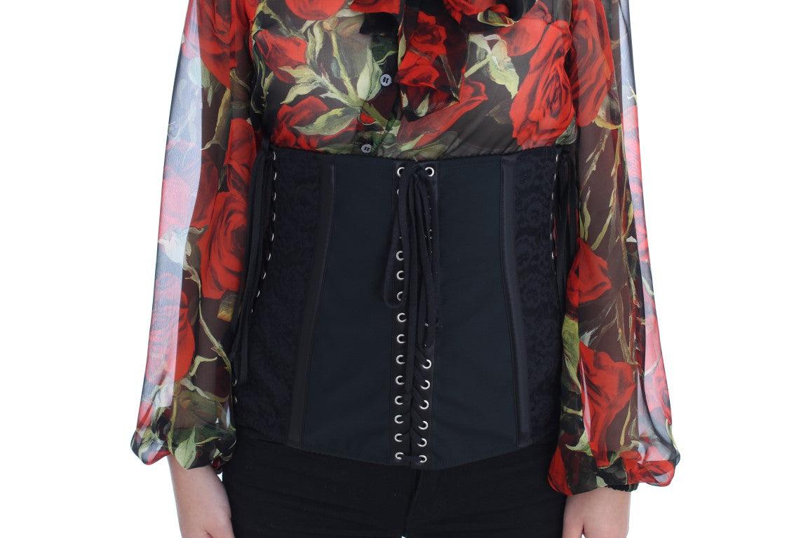 Dolce & Gabbana Elegant Black Floral Brocade Corset Belt - Arichezz.store