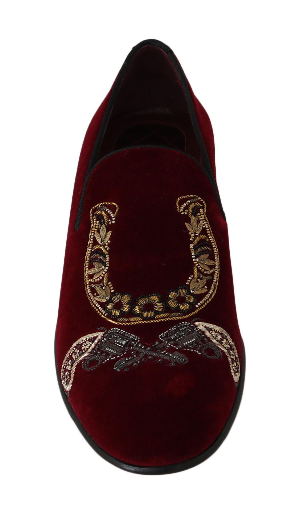 Dolce & Gabbana Bordeaux Velvet Sequined Men's Loafers - Arichezz.store