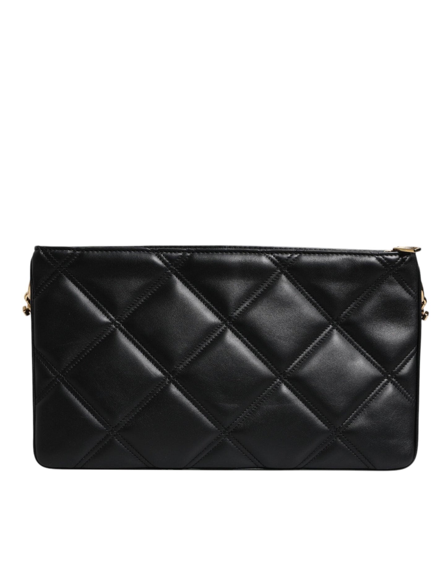 Dolce & Gabbana Black Leather Crystal Embellished Logo Shoulder Bag - Arichezz.store