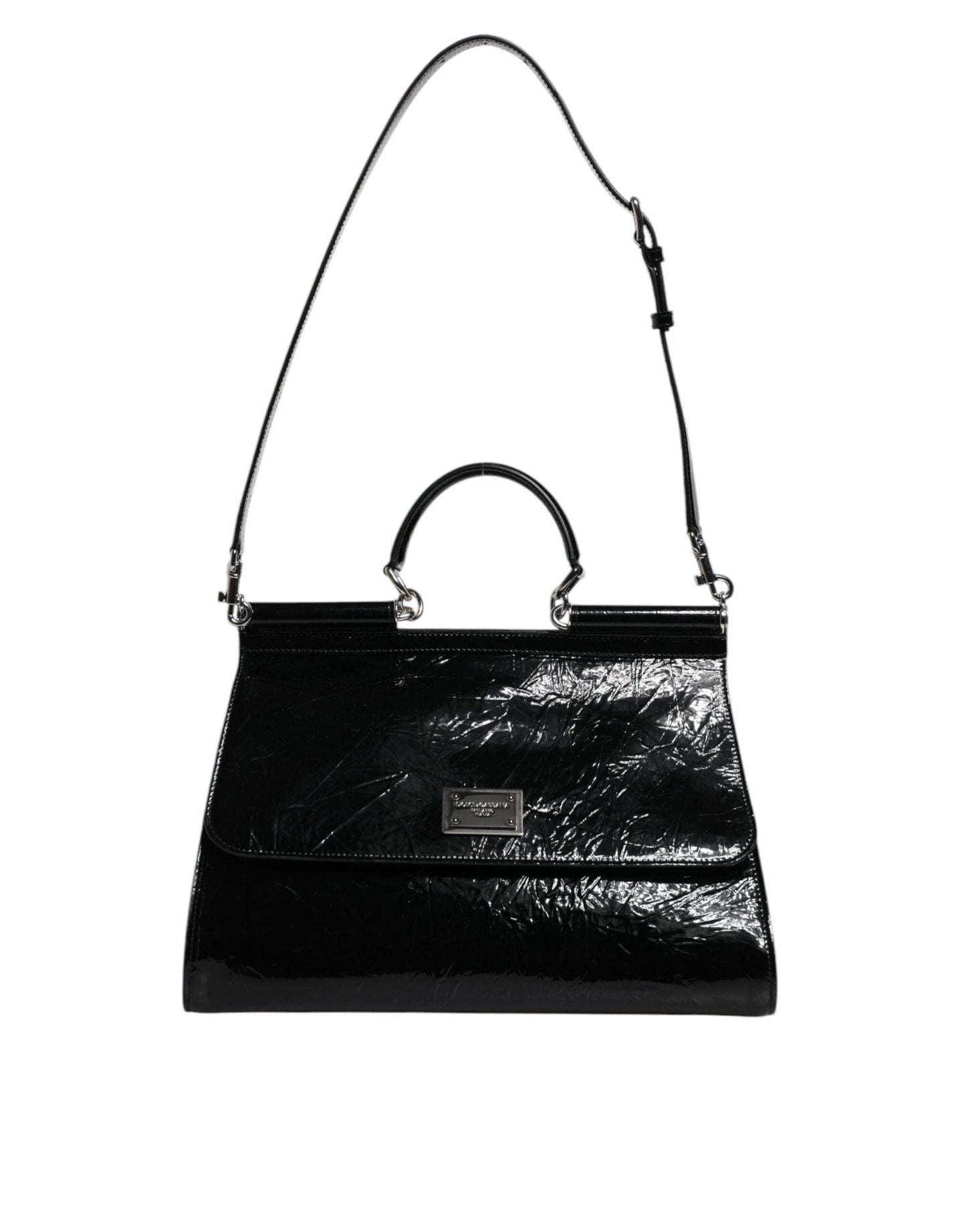 Dolce & Gabbana Black Leather SICILY Logo Top Handle Shoulder Bag - Arichezz.store