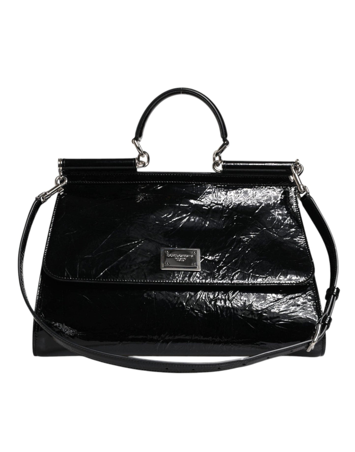 Dolce & Gabbana Black Leather SICILY Logo Top Handle Shoulder Bag - Arichezz.store