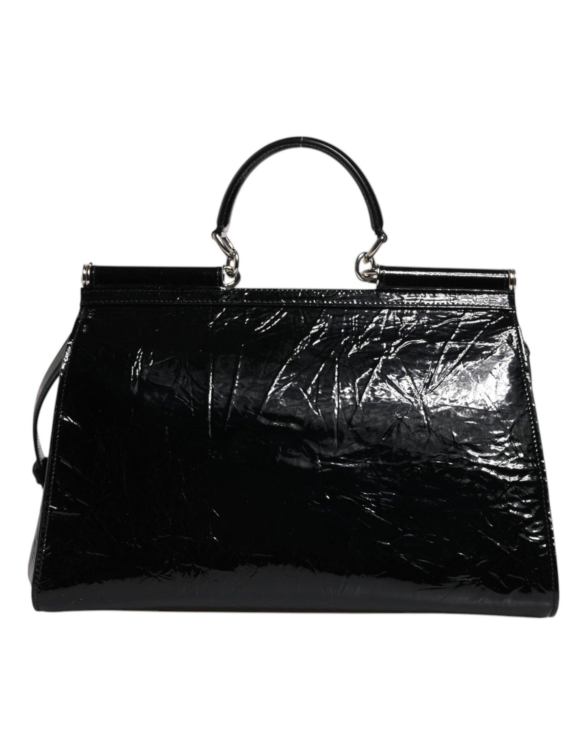 Dolce & Gabbana Black Leather SICILY Logo Top Handle Shoulder Bag - Arichezz.store