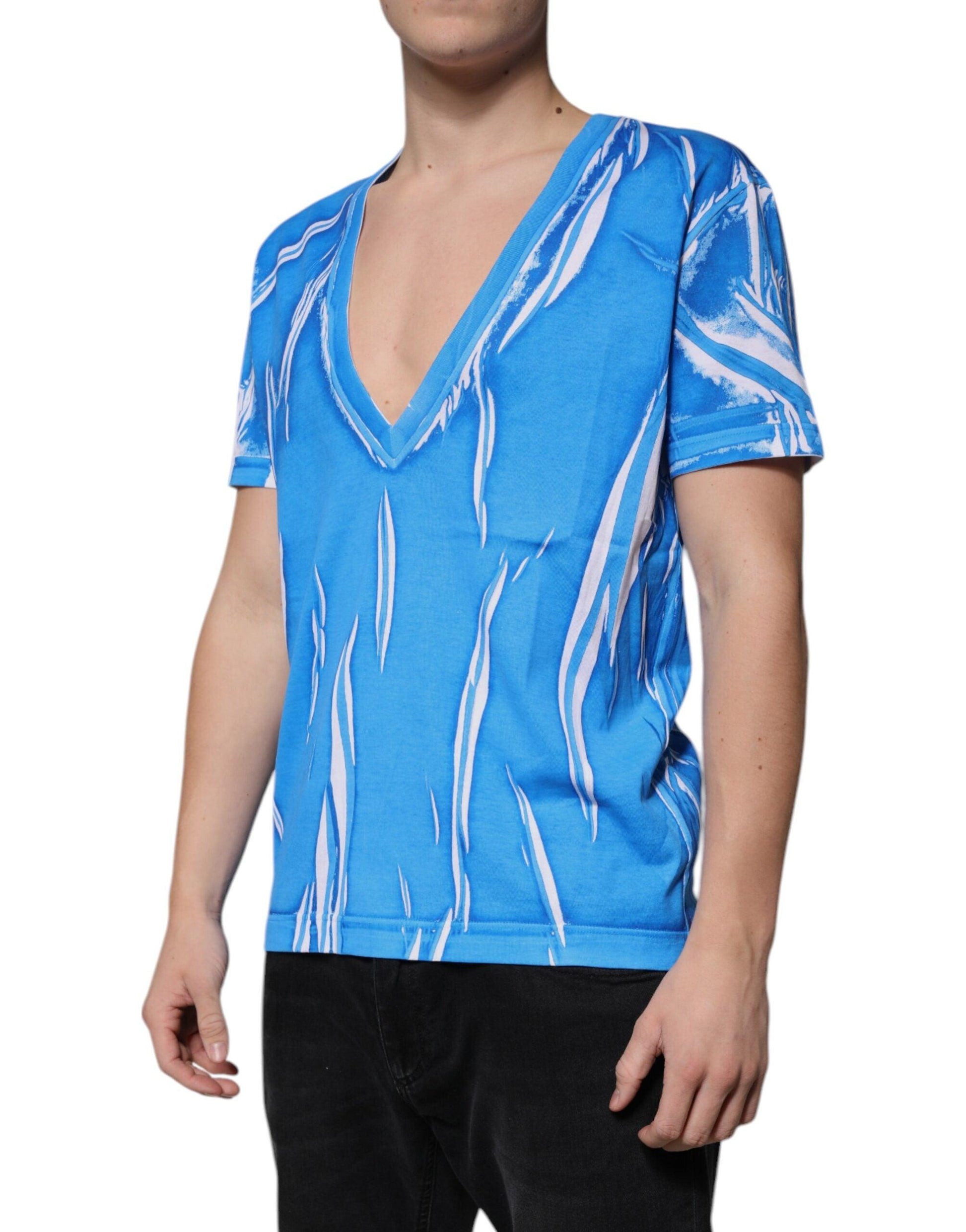 Dolce & Gabbana Blue Cotton V-neck Short Sleeves T-shirt - Arichezz.store