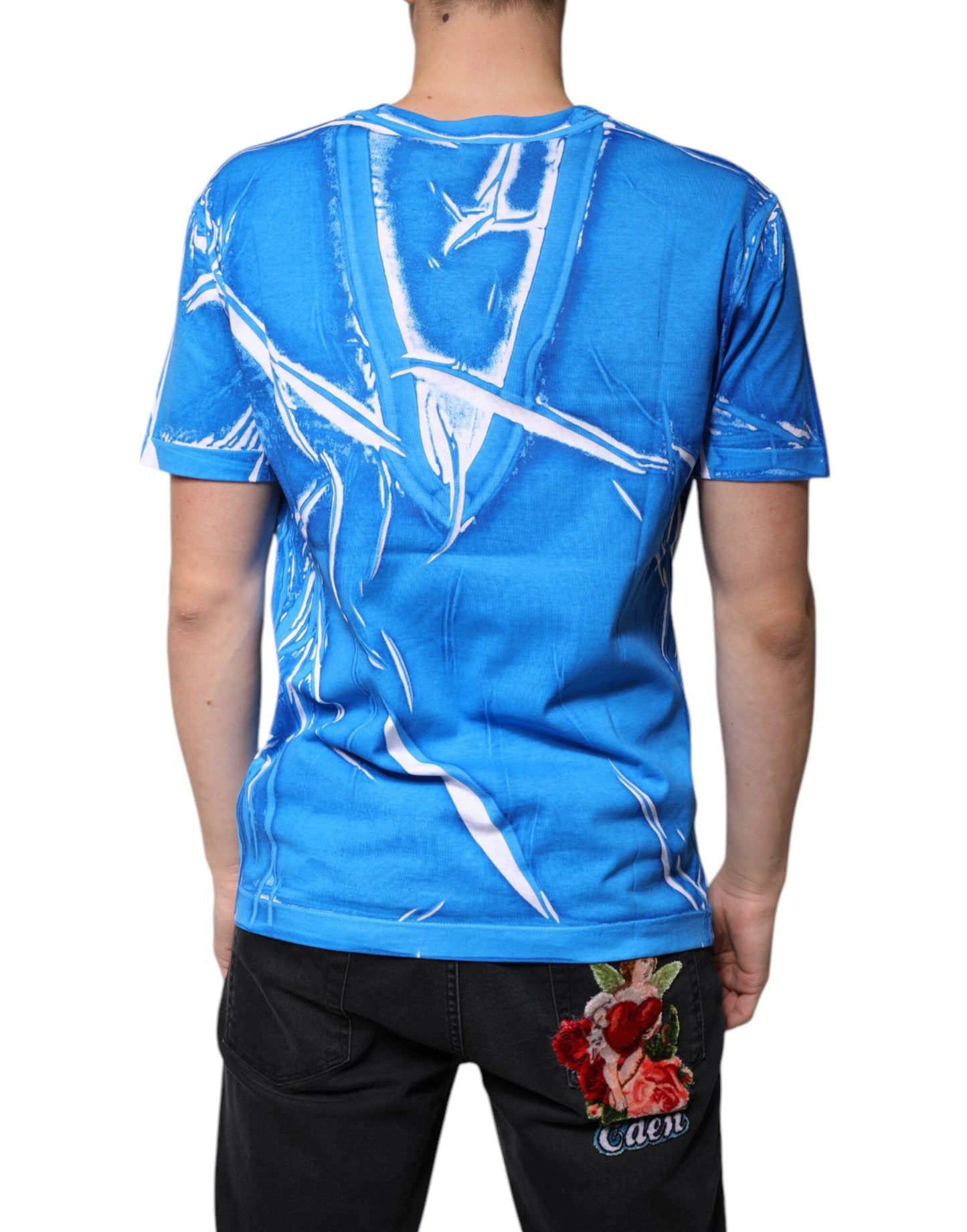 Dolce & Gabbana Blue Cotton V-neck Short Sleeves T-shirt - Arichezz.store