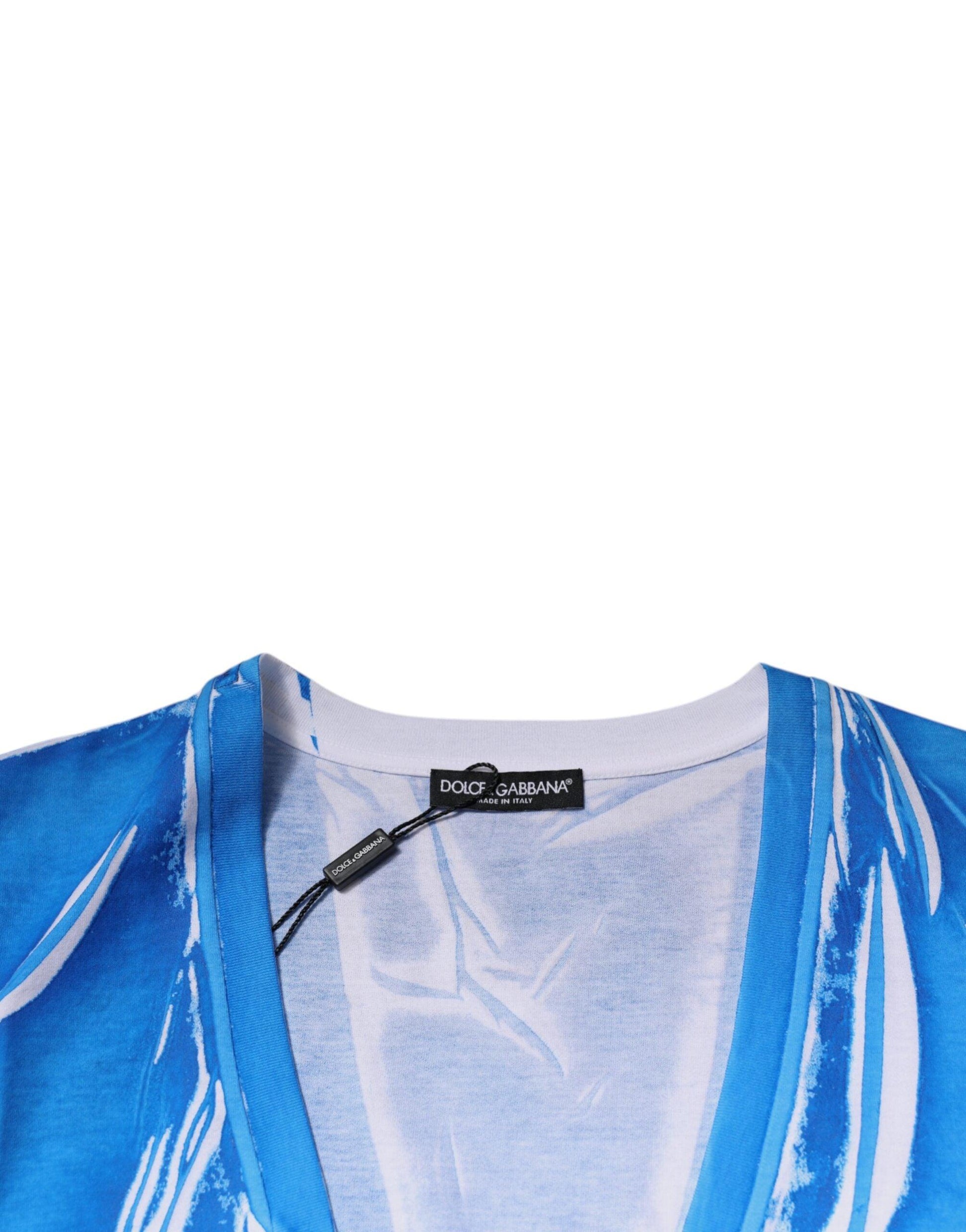 Dolce & Gabbana Blue Cotton V-neck Short Sleeves T-shirt - Arichezz.store