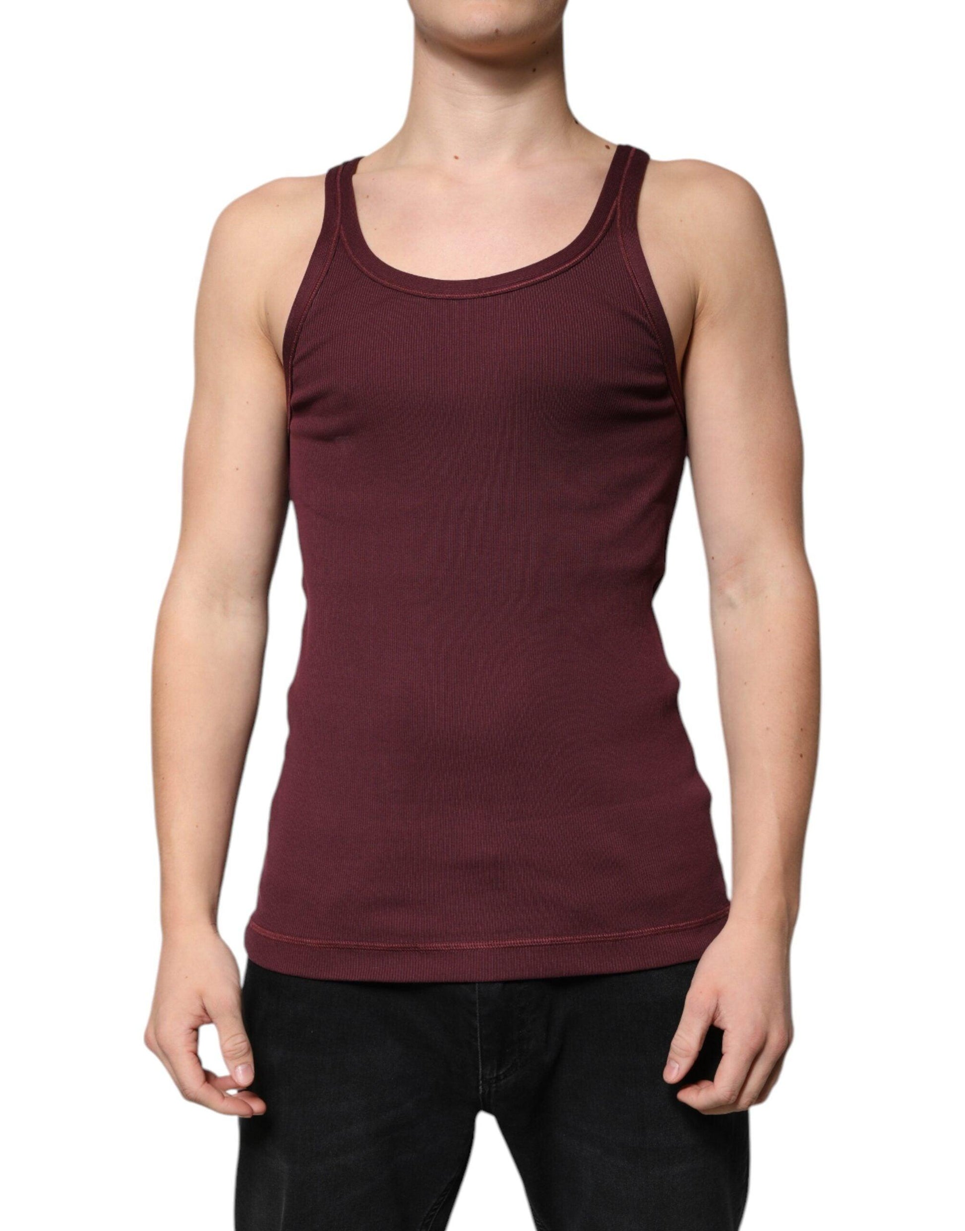 Dolce & Gabbana Maroon Cotton Sleeveless Round Neck Tank T-shirt - Arichezz.store