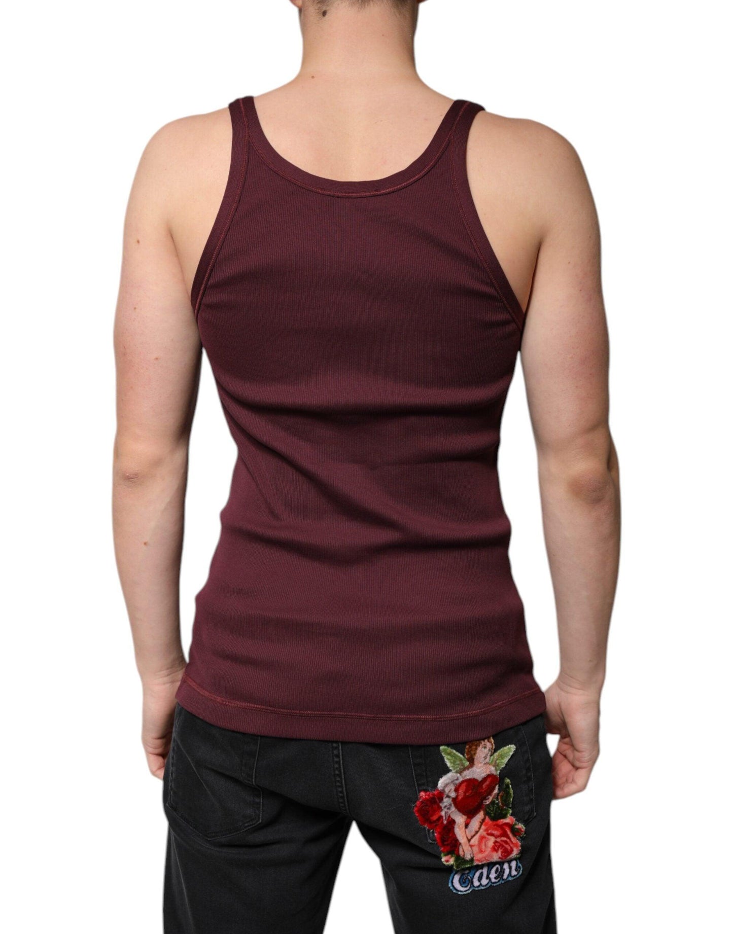 Dolce & Gabbana Maroon Cotton Sleeveless Round Neck Tank T-shirt - Arichezz.store