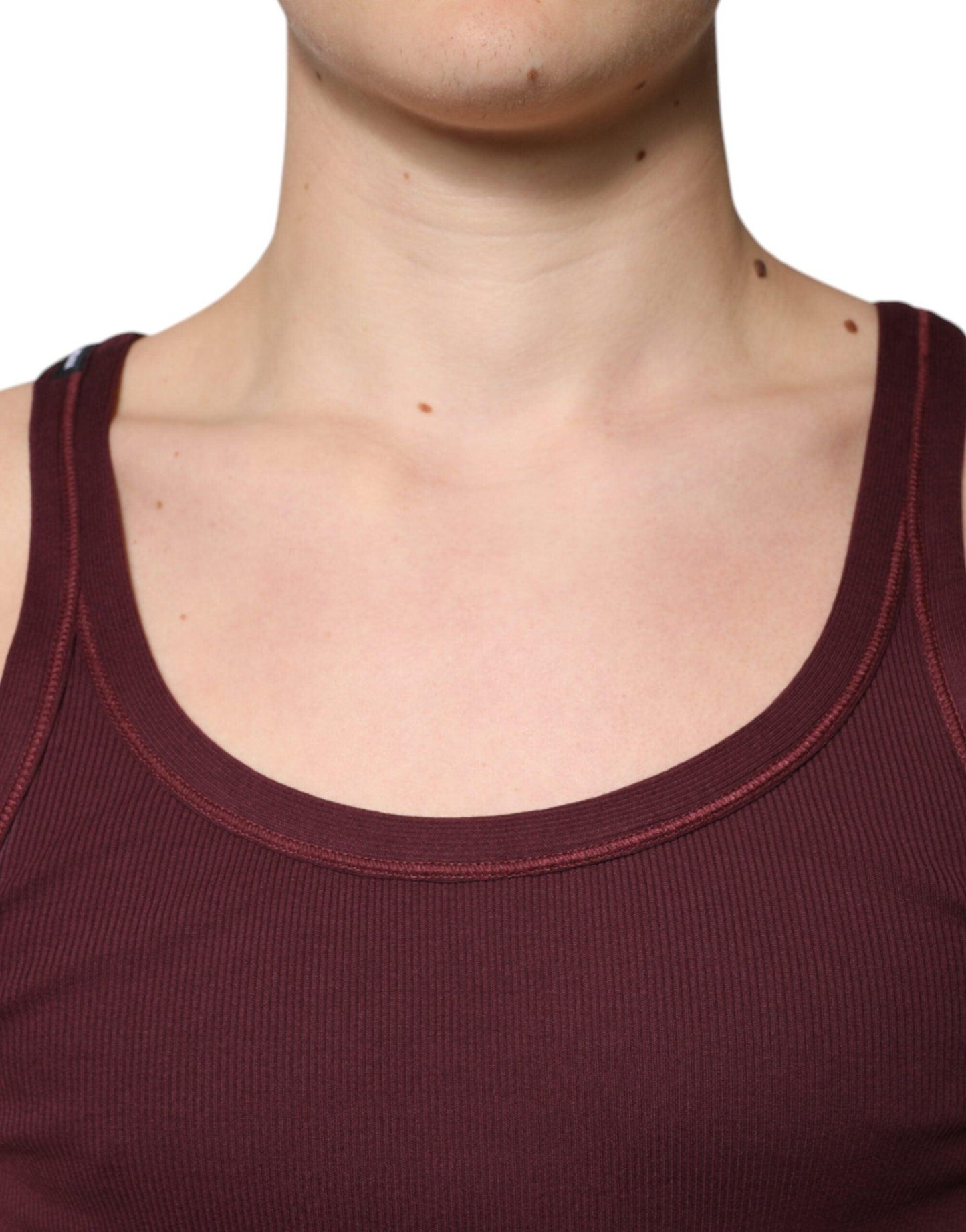 Dolce & Gabbana Maroon Cotton Sleeveless Round Neck Tank T-shirt - Arichezz.store