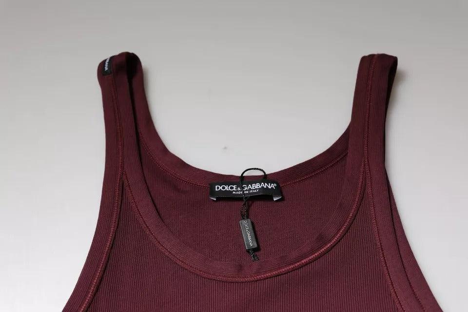 Dolce & Gabbana Maroon Cotton Sleeveless Round Neck Tank T-shirt - Arichezz.store