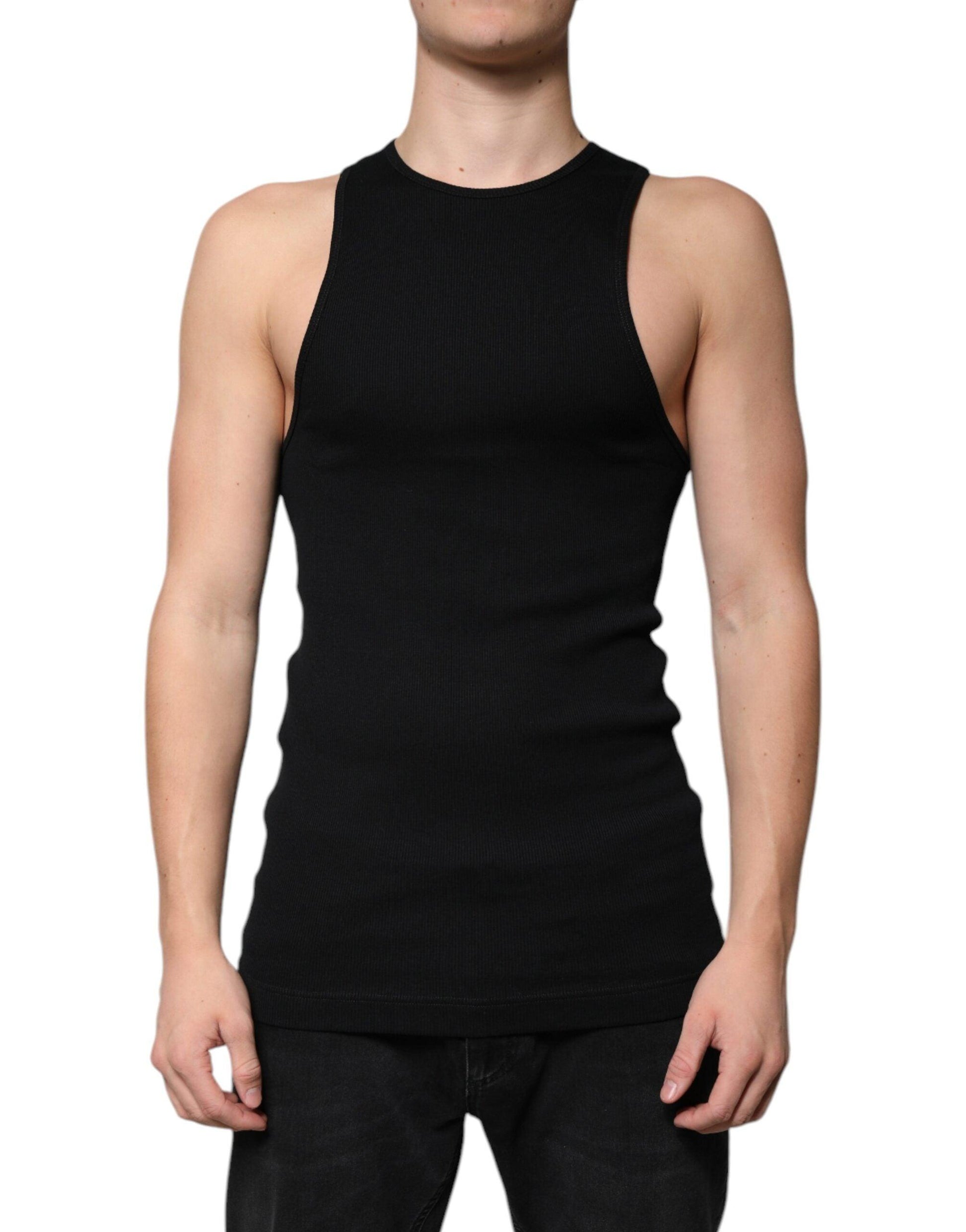 Dolce & Gabbana Black Cotton Sleeveless Round Neck Tank T-shirt - Arichezz.store