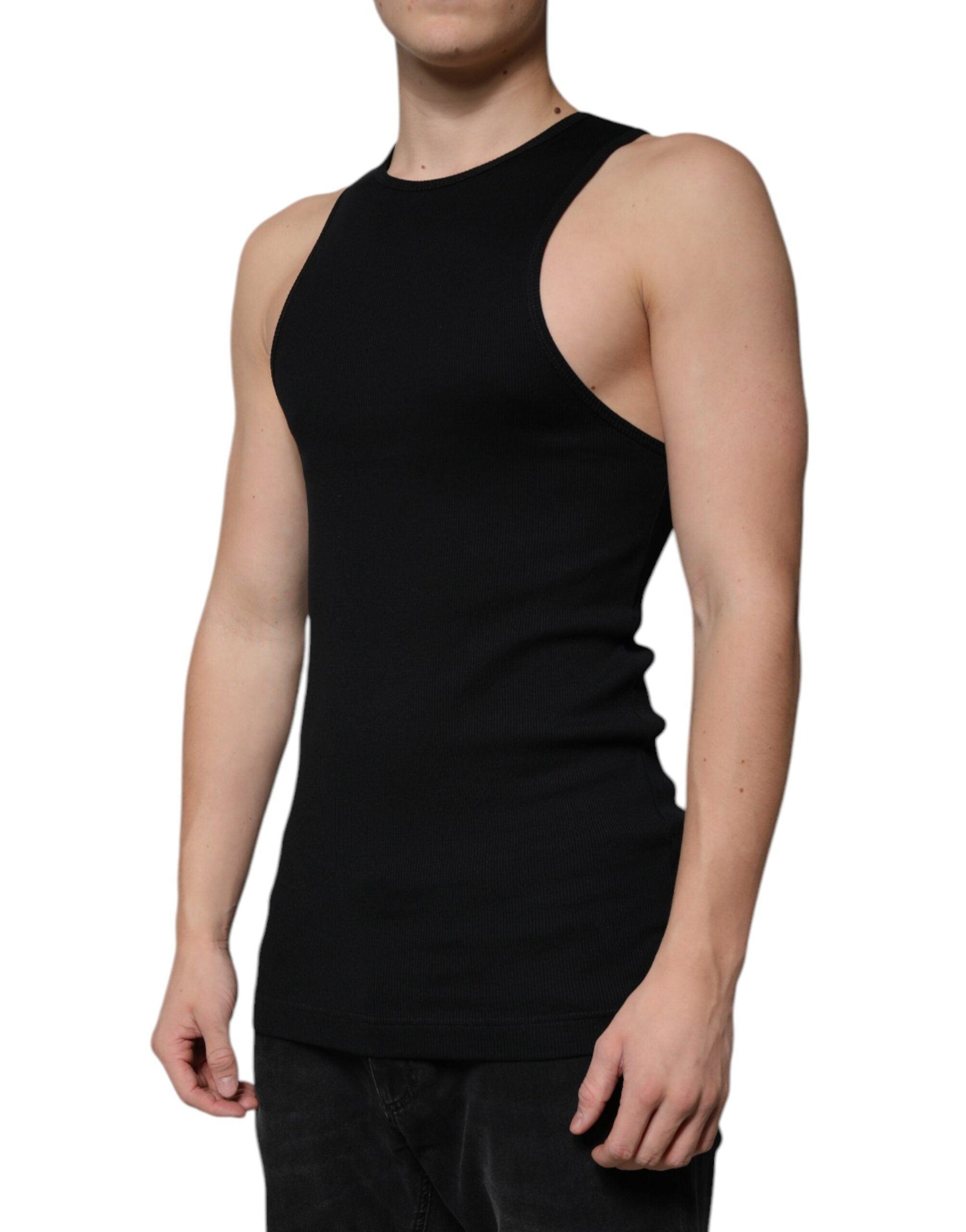 Dolce & Gabbana Black Cotton Sleeveless Round Neck Tank T-shirt - Arichezz.store