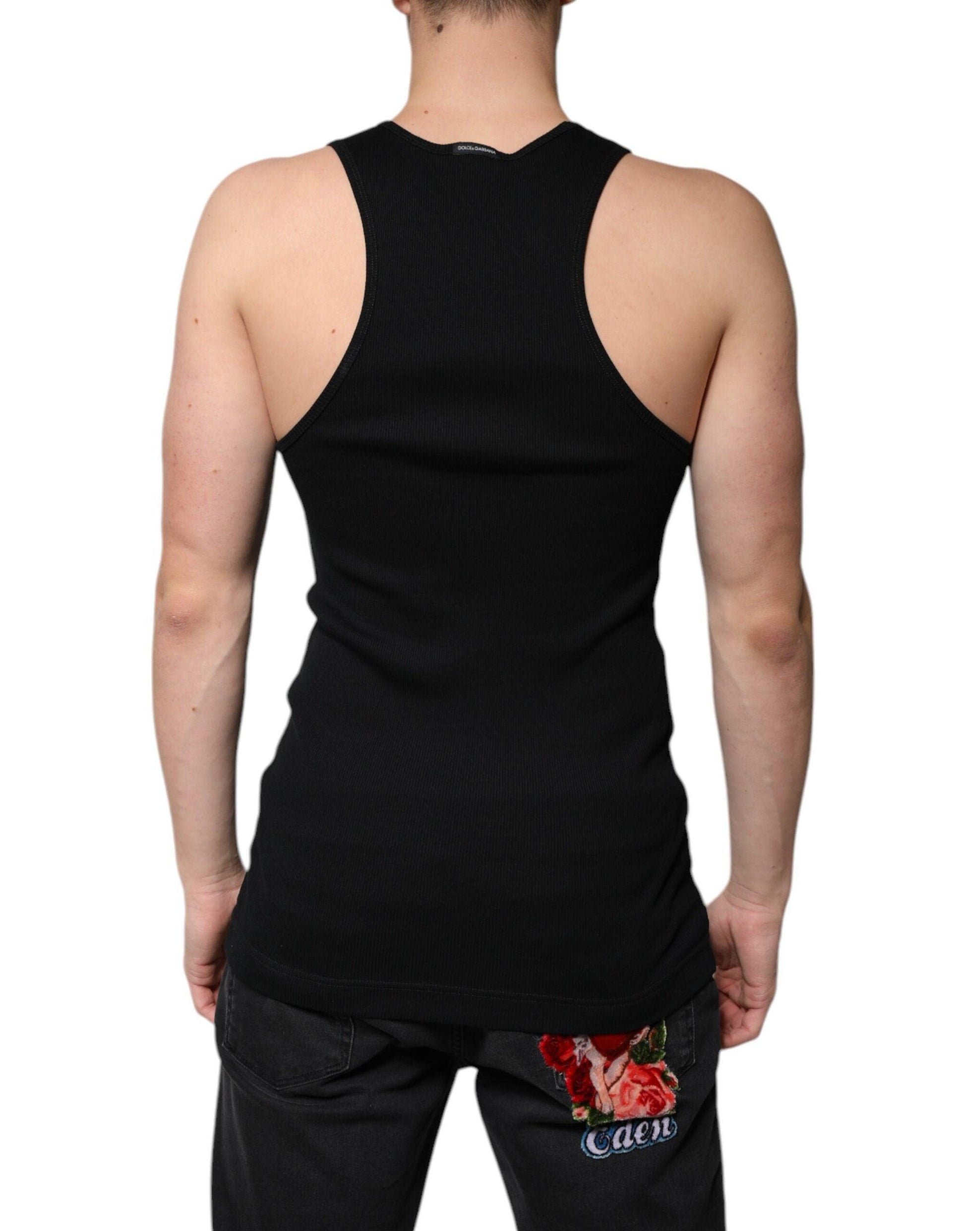 Dolce & Gabbana Black Cotton Sleeveless Round Neck Tank T-shirt - Arichezz.store