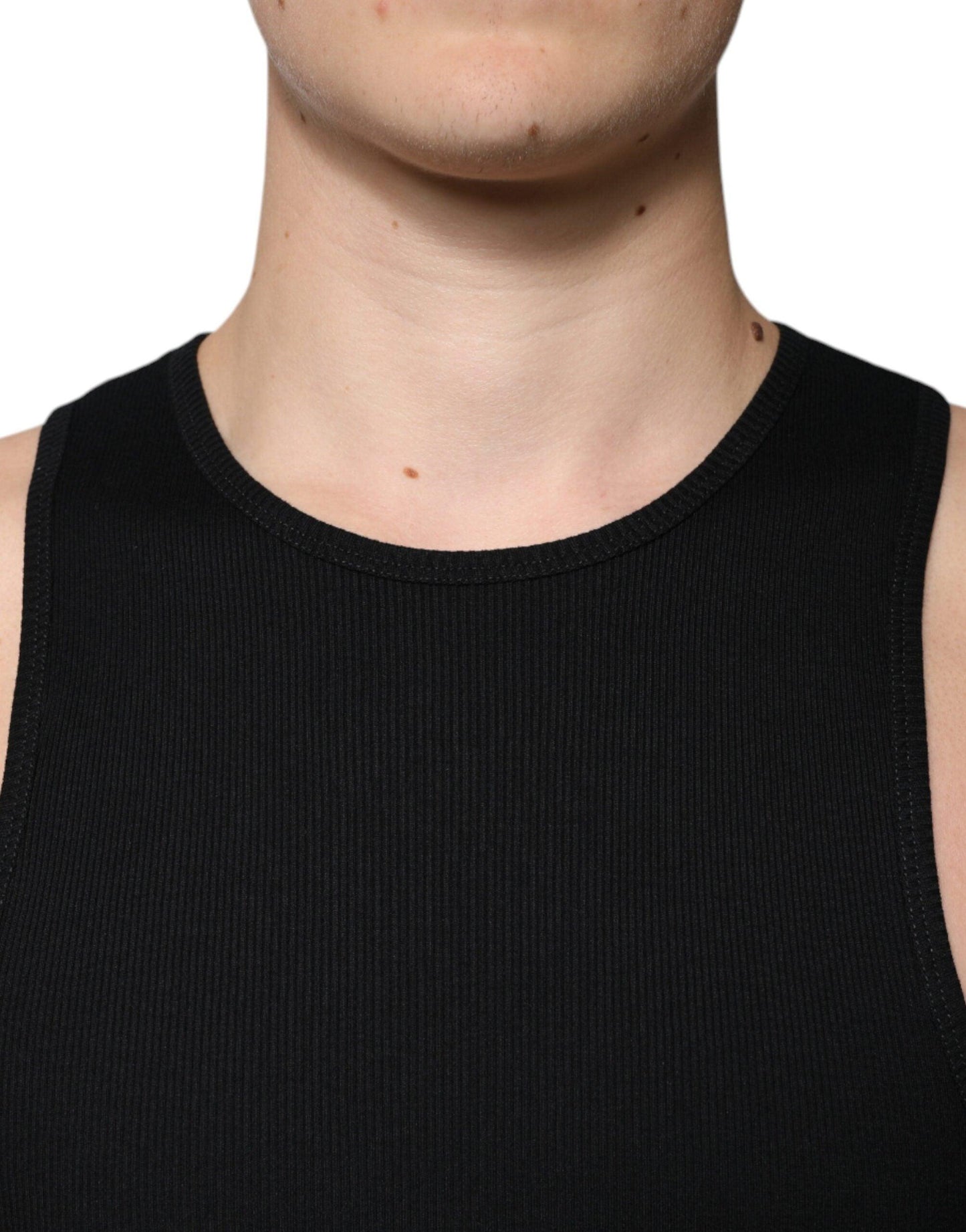 Dolce & Gabbana Black Cotton Sleeveless Round Neck Tank T-shirt - Arichezz.store