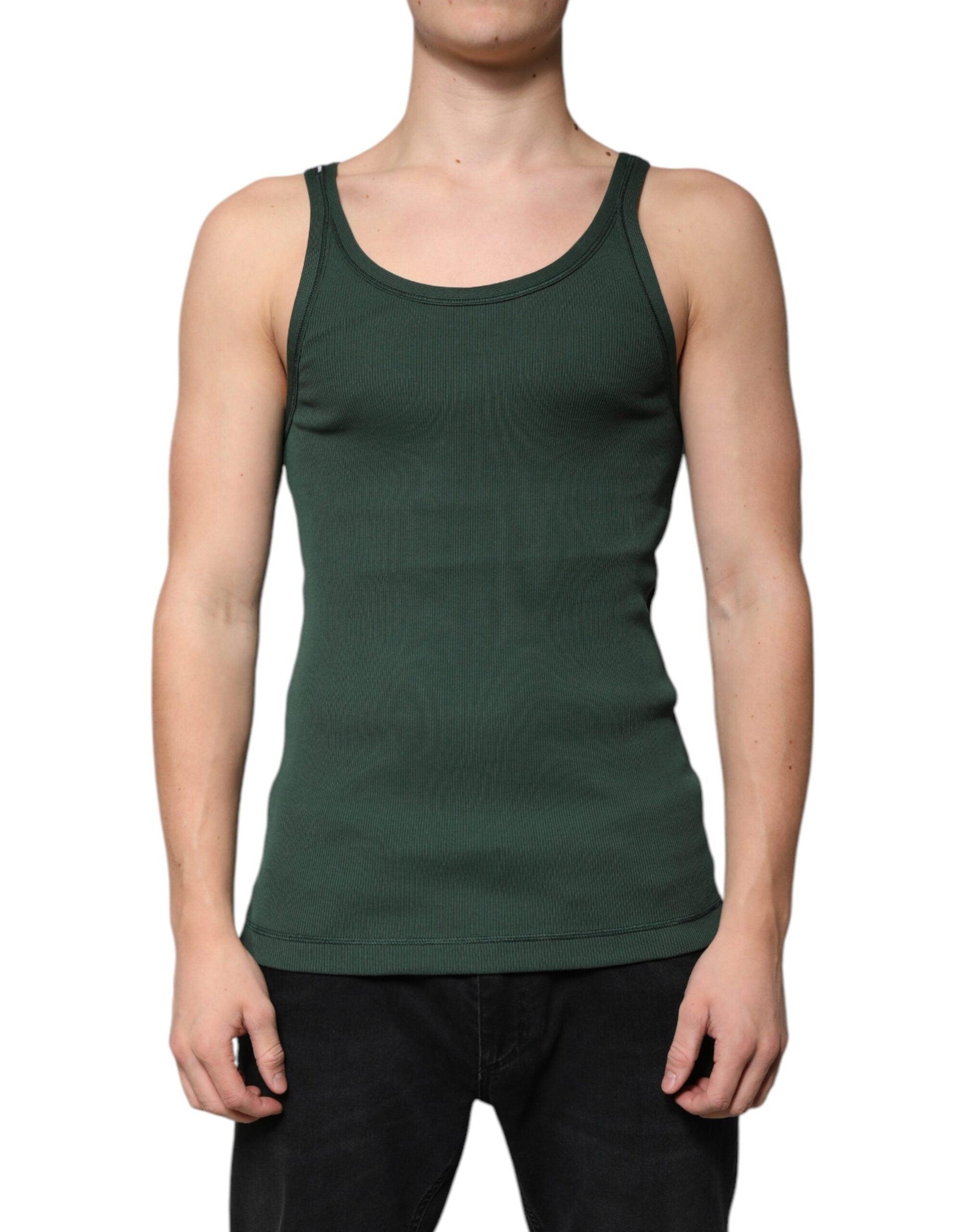 Dolce & Gabbana Green Cotton Sleeveless Round Neck Tank T-shirt - Arichezz.store