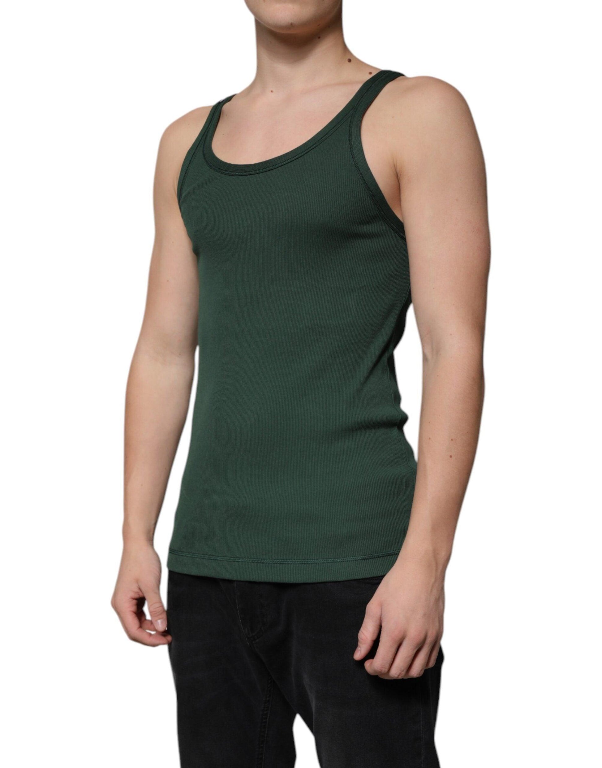 Dolce & Gabbana Green Cotton Sleeveless Round Neck Tank T-shirt - Arichezz.store