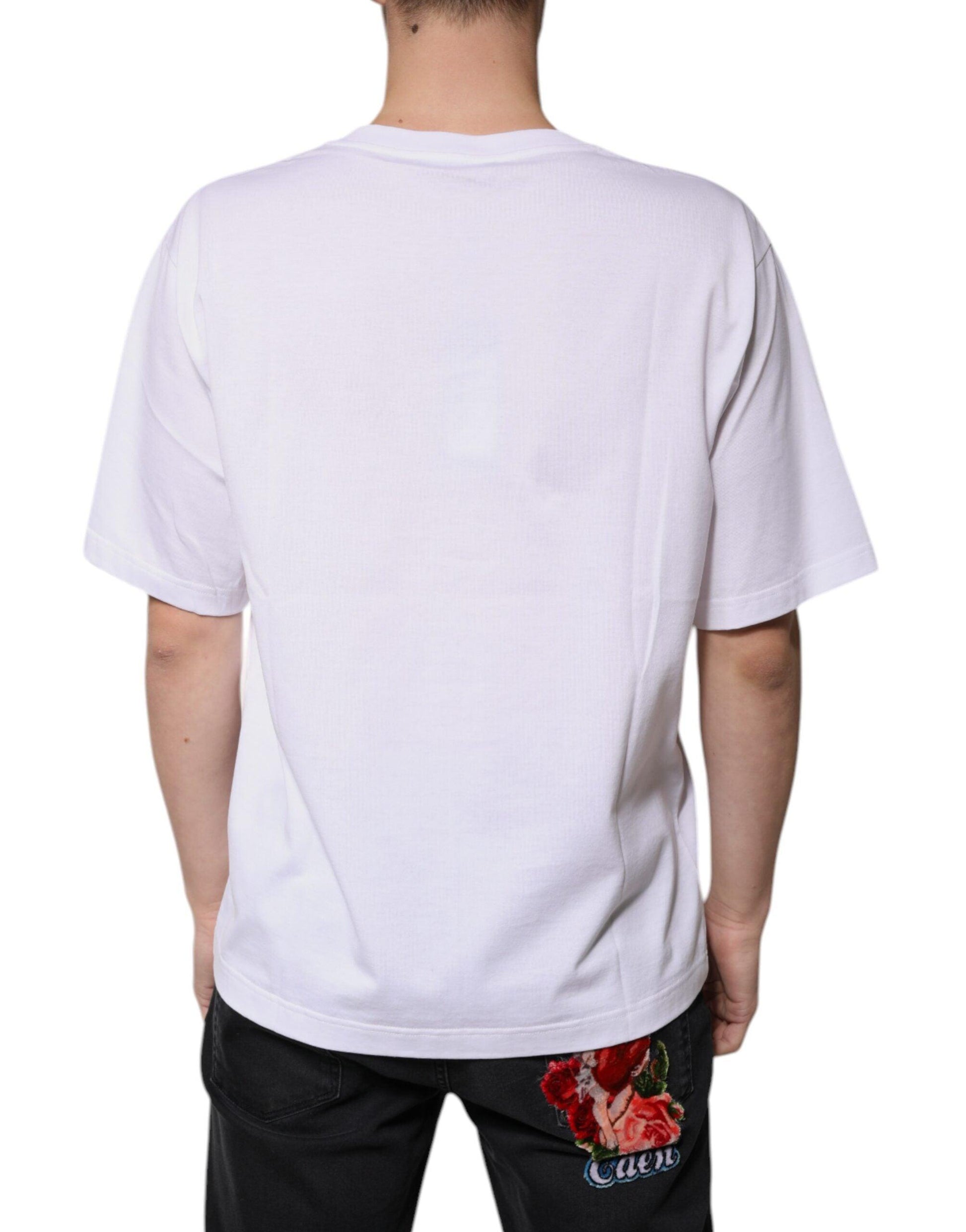 Dolce & Gabbana White Cotton V-neck Short Sleeves T-shirt - Arichezz.store