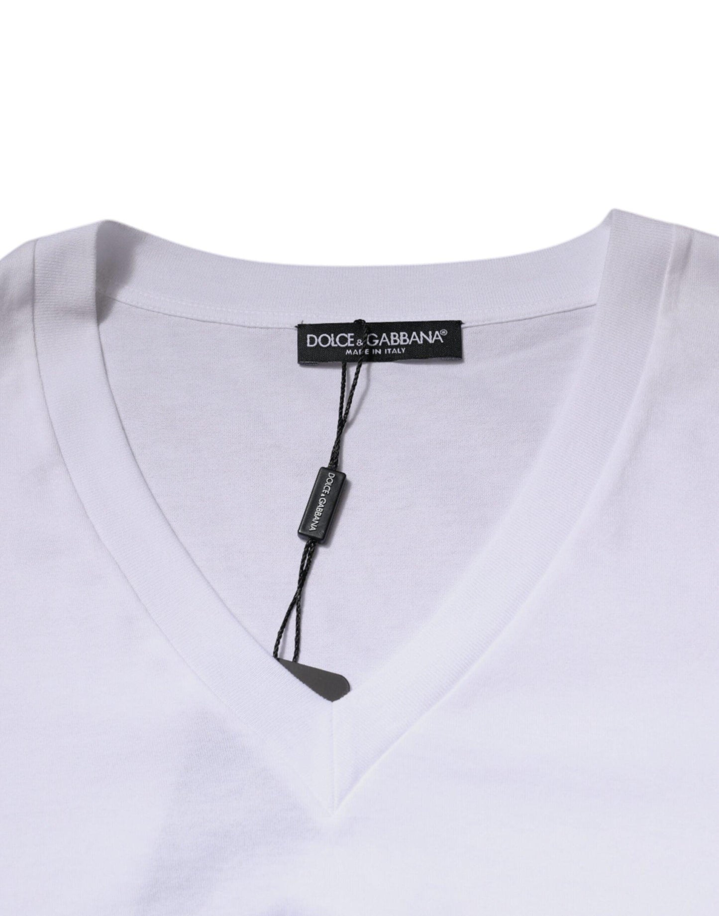 Dolce & Gabbana White Cotton V-neck Short Sleeves T-shirt - Arichezz.store