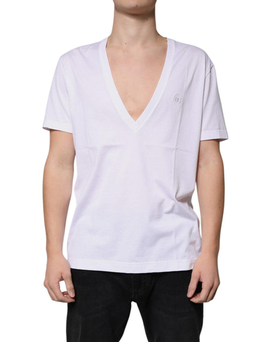 Dolce & Gabbana White Cotton V-neck Short Sleeves T-shirt - Arichezz.store