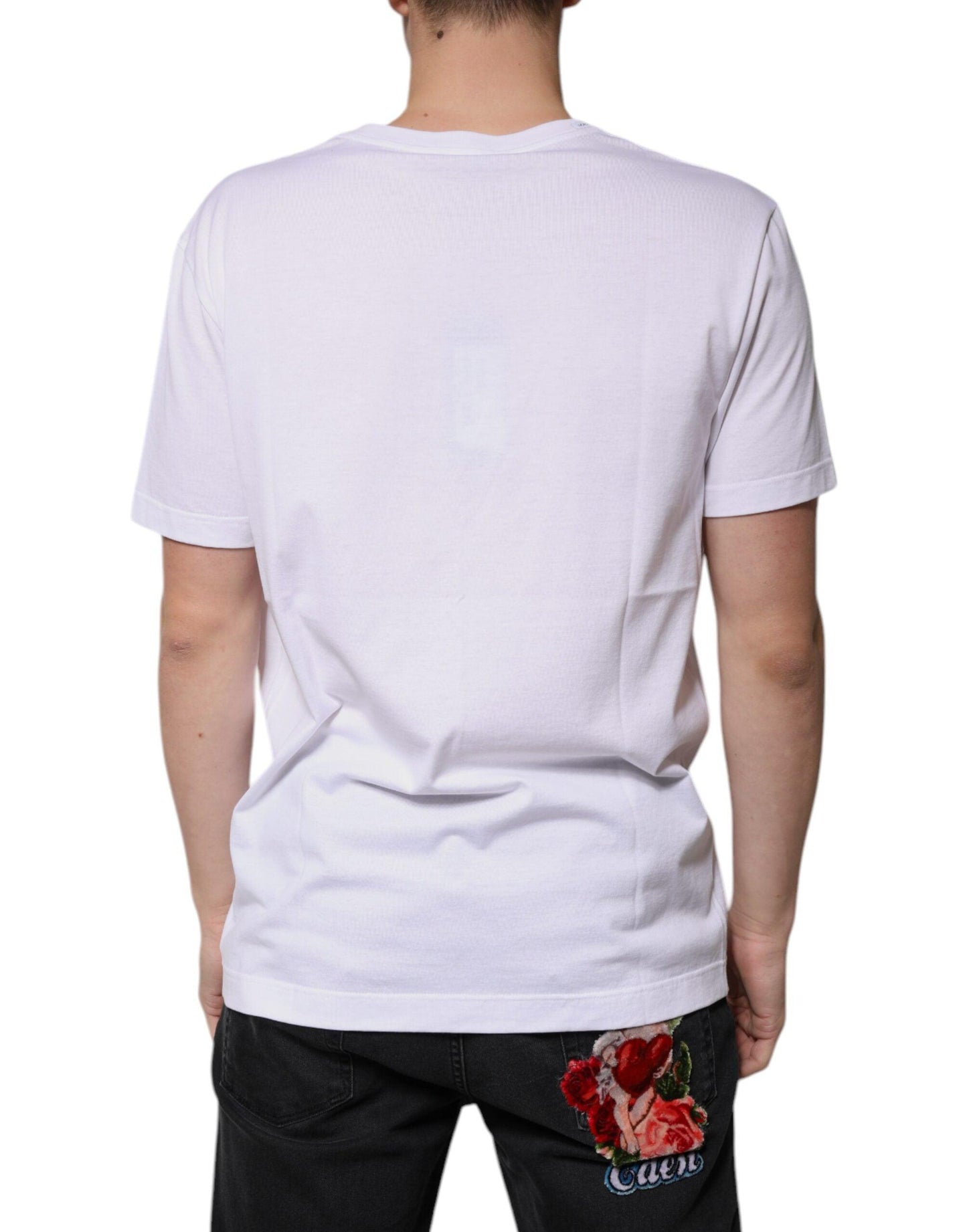 Dolce & Gabbana White Cotton V-neck Short Sleeves T-shirt - Arichezz.store