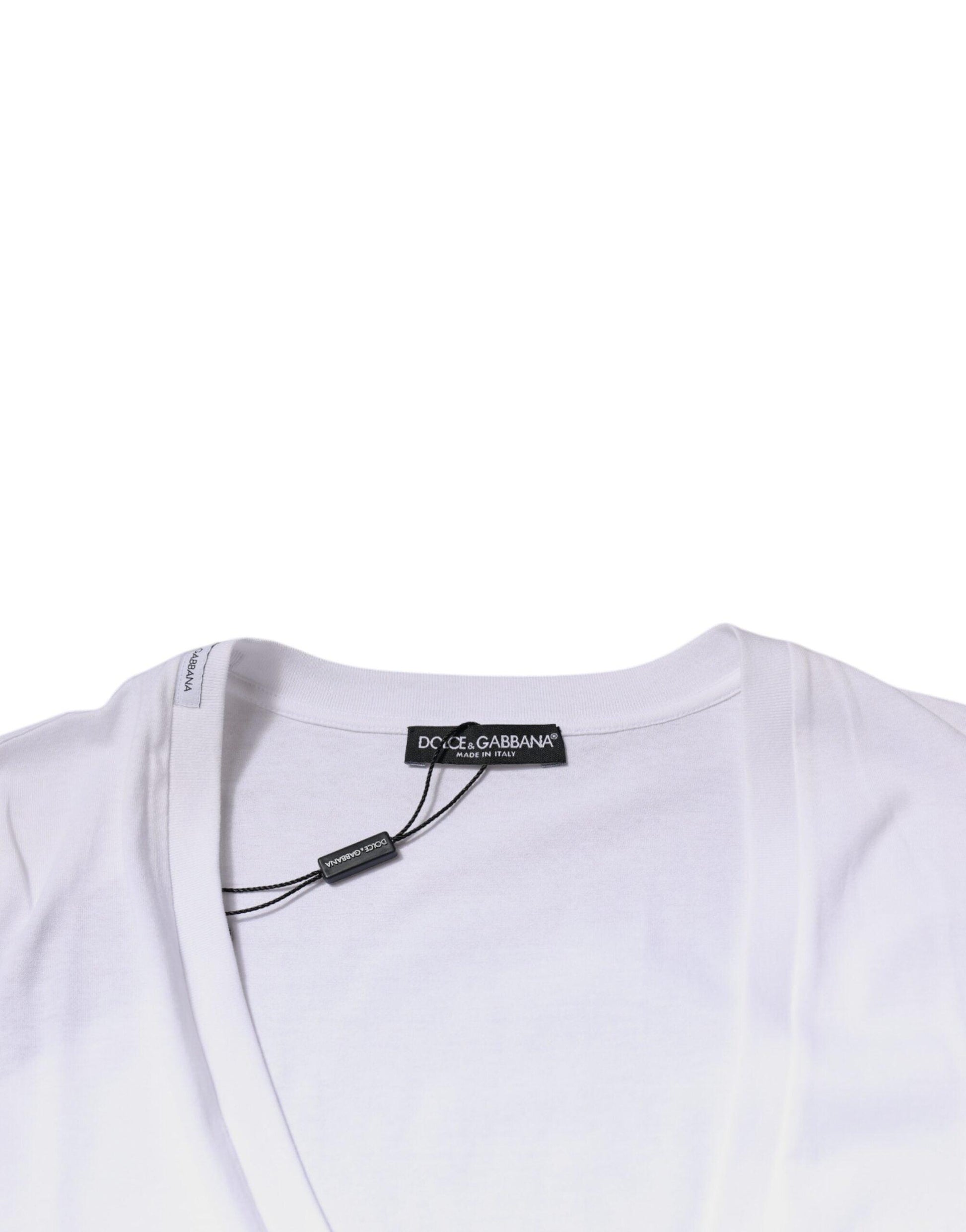 Dolce & Gabbana White Cotton V-neck Short Sleeves T-shirt - Arichezz.store