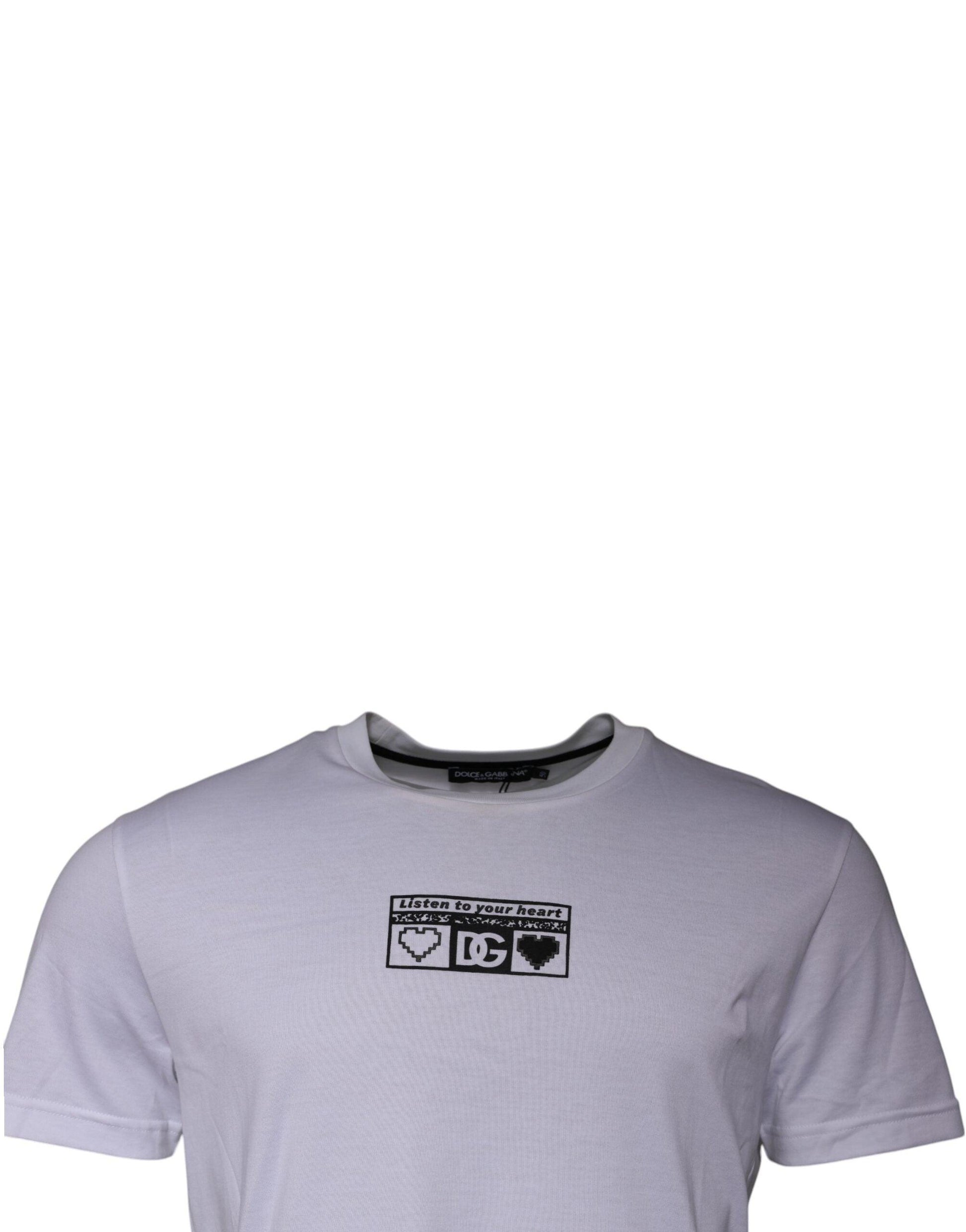 Dolce & Gabbana White Logo Print Cotton Crew Neck T-shirt - Arichezz.store